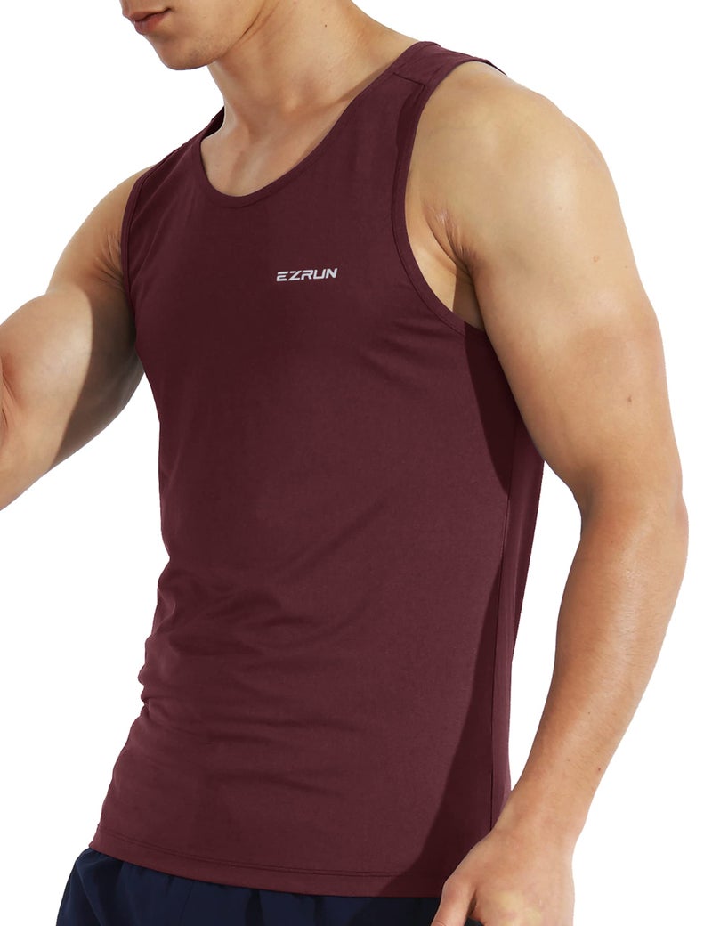 EZRUN Men's Quick Dry Tank Top UPF 50+ Summer Beach Swim Shirts for Gym Workout Athletic Muscle Sleeveless Shirts Burgundy - Image 2